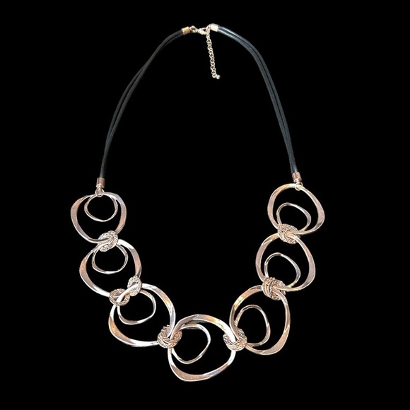 Rose Gold Geometric Shaped Links Attached By Rose Gold Imprinted Disks Necklace - Picture 1 of 12